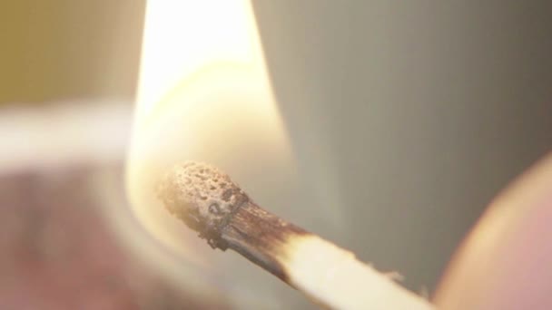 A match is set on fire. Close-up. Macro. Slow motion — Stock Video