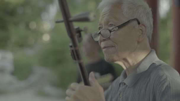 El músico masculino toca en el parque. Beijing. De China. Países Bajos — Vídeo de stock