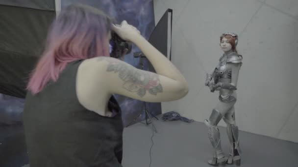 Backstage photo shoot in a studio. Comic con. Cosplay — Stok video