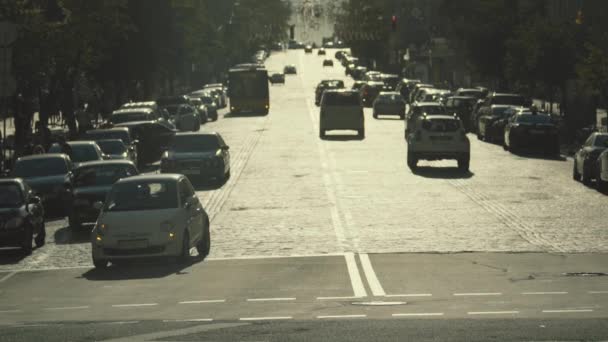 Lidé přecházejí ulici na přechodu pro chodce. Dav. Kyjev. Ukrajina. Zpomalený pohyb. — Stock video