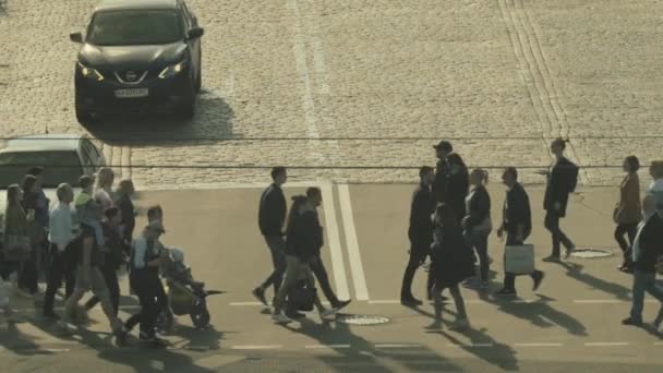 La gente attraversa la strada ad un incrocio pedonale. Folle. Kiev. Ucraina. Rallentatore. — Video Stock