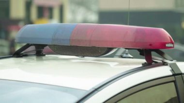 Polis arabasının çatısında teşhirci. Sinyal lambası. Yakın plan..