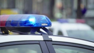 Polis arabasının çatısında teşhirci. Sinyal lambası. Yakın plan..