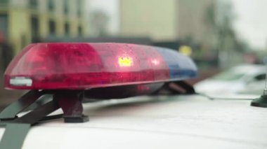 Polis arabasının çatısında teşhirci. Sinyal lambası. Yakın plan..
