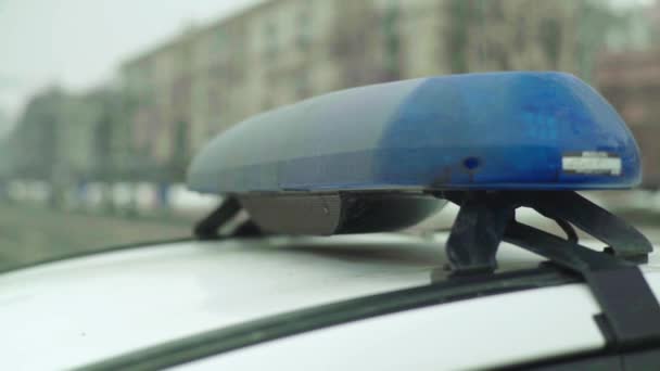 Un destello en el techo de un coche de policía. Blinker. Primer plano. — Vídeo de stock