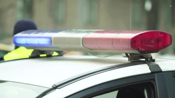 Un destello en el techo de un coche de policía. Blinker. Primer plano. — Vídeo de stock