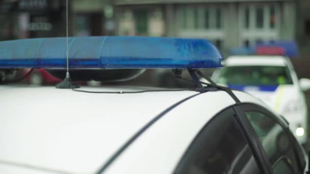 Flashing flasher on the roof of a police car. Blinker. Close-up. — Stock Video