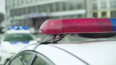 Polis arabasının çatısında teşhirci. Sinyal lambası. Yakın plan..