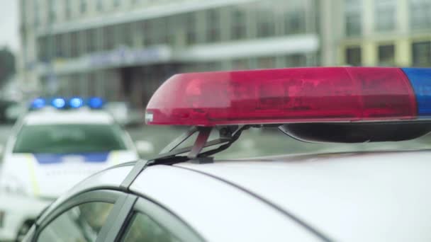 Lampeggiante lampeggiante sul tetto di una macchina della polizia. Blinker. Primo piano. — Video Stock