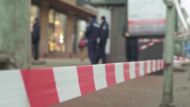 Barrier warning police tape at the crime scene. Kyiv. Ukraine — Stock Video