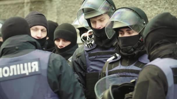 Police squad on a city street. Kyiv. Ukraine. — Stock Video