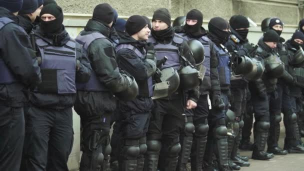 Police squad on a city street. Kyiv. Ukraine. — Stock Video