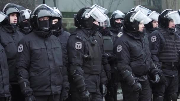 Police squad on a city street. Kyiv. Ukraine. — Stock Video