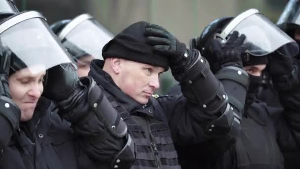 Police squad on a city street. Kyiv. Ukraine. — Stock Video