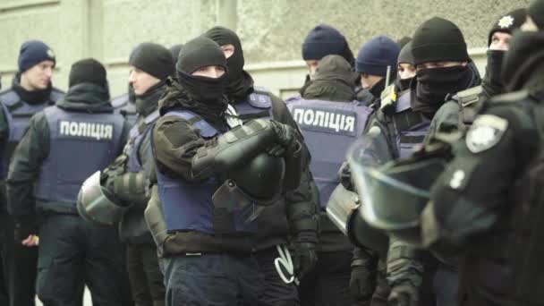 Police squad on a city street. Kyiv. Ukraine. — Stock Video