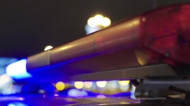 Gece bir polis arabasının çatısında teşhirci. Yanıp sönen.