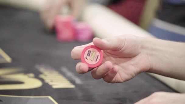 Chips while playing poker in a casino. Close-up. Gambling — ストック動画