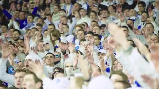 Fani na stadionie podczas meczu. Olimpijski. Kijów. Ukraina. — Wideo stockowe