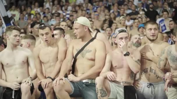 Aficionados en el estadio durante el partido. Olimpiyskiy. Kiev. Ucrania. — Vídeos de Stock