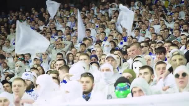 Maç boyunca stadyumdaki taraftarlar. Olimpiyskiy. Kyiv. Ukrayna. — Stok video