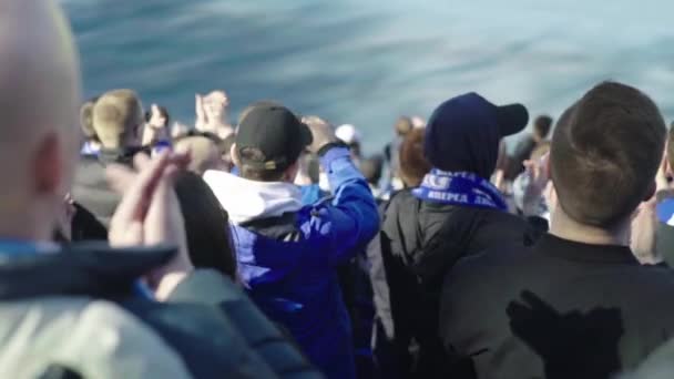 Fans at the stadium during the match. Slow motion. Olimpiyskiy. Kyiv. Ukraine. — Stock Video