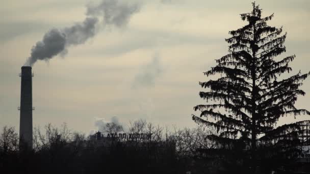 Дым идет из дымохода. Загрязнение воздуха. Экология. Киев. Украина . — стоковое видео