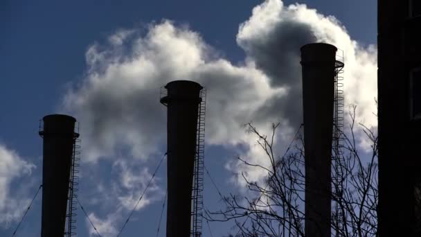 Duman bacadan geliyor. Hava kirliliği. Ekoloji. Kyiv. Ukrayna. — Stok video