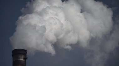 Duman bacadan geliyor. Hava kirliliği. Ekoloji. Kyiv. Ukrayna.