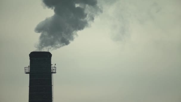 Er komt rook uit de schoorsteen. Luchtverontreiniging. Langzame beweging. Ecologie. Kiev. Oekraïne — Stockvideo