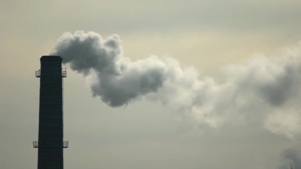 Er komt rook uit de schoorsteen. Luchtverontreiniging. Langzame beweging. Ecologie. Kiev. Oekraïne — Stockvideo