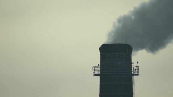 Er komt rook uit de schoorsteen. Luchtverontreiniging. Langzame beweging. Ecologie. Kiev. Oekraïne — Stockvideo