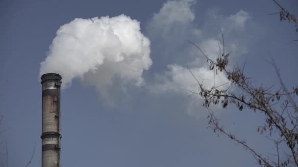 La fumée vient de la cheminée. Pollution atmosphérique. Au ralenti. L'écologie. Kiev. Ukraine — Video