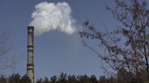 Er komt rook uit de schoorsteen. Luchtverontreiniging. Langzame beweging. Ecologie. Kiev. Oekraïne — Stockvideo