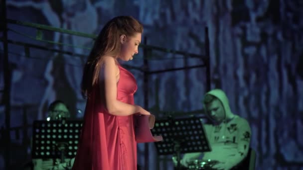 Woman actress on the stage of the theater. Kyiv. Ukraine — Stock Video