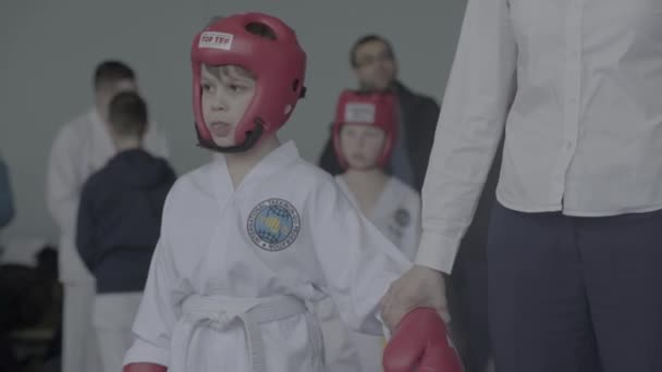 Competições de Taekwondo. Filhos. Kiev. Ucrânia — Vídeo de Stock