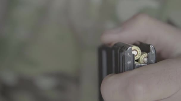 Cartridges charge. Close-up. Shooting — Stock Video