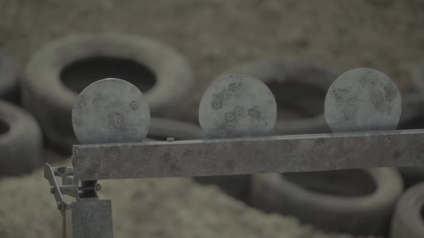 Iron targets during the shooting. — Stock Video