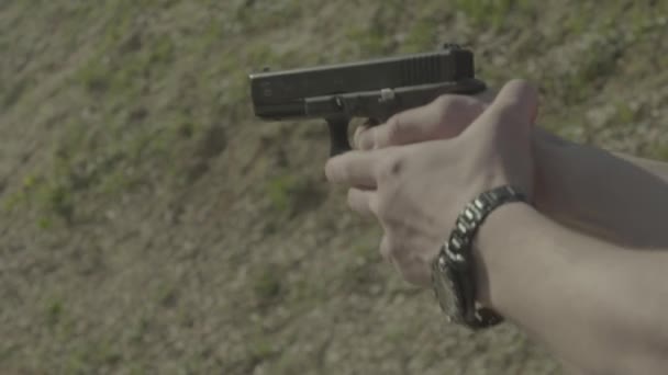 Close-up shot of a pistol — Stock Video