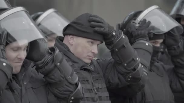 Police squad on a city street. Kyiv. Ukraine. — Stock Video