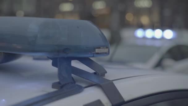 夜间在警车的车顶上闪烁着闪光的闪光. 盲眼. — 图库视频影像