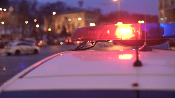 Lampeggiante lampeggiante sul tetto di una macchina della polizia di notte. Blinker . — Video Stock