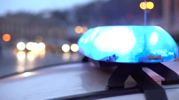 Blinklichter auf dem Dach eines Polizeiautos in der Nacht. Blinker. — Stockvideo
