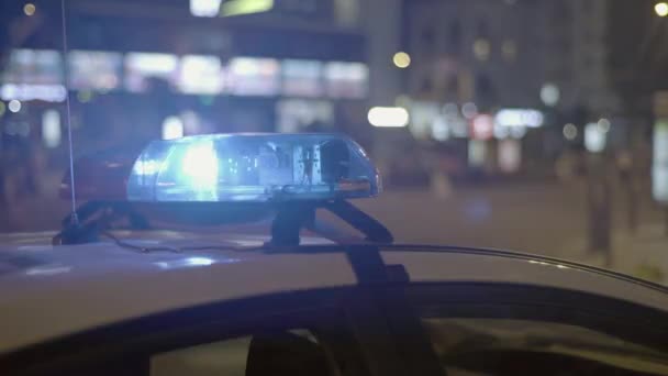 Flashing flasher on the roof of a police car at night. Blinker. — Stock Video