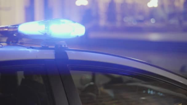 Blinklichter auf dem Dach eines Polizeiautos in der Nacht. Blinker. — Stockvideo