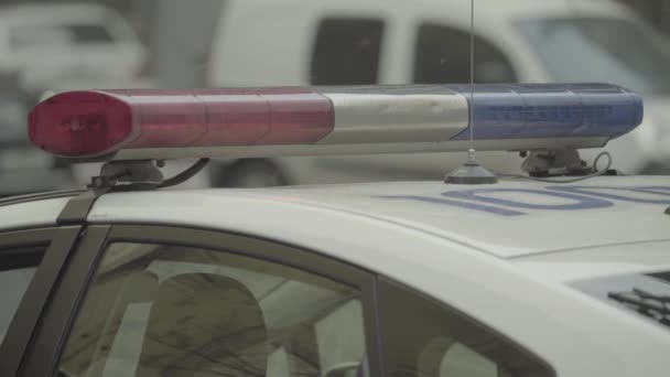 Flashing flasher on the roof of a police car. Blinker. Close-up. — Stock Video