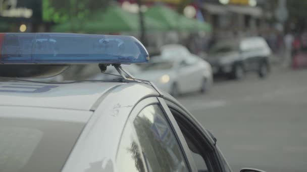 Flashing flasher on the roof of a police car. Blinker. Close-up. — Stock Video