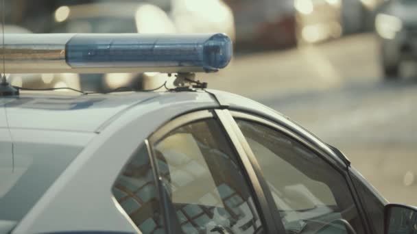 Un destello en el techo de un coche de policía. Blinker. Primer plano. — Vídeo de stock