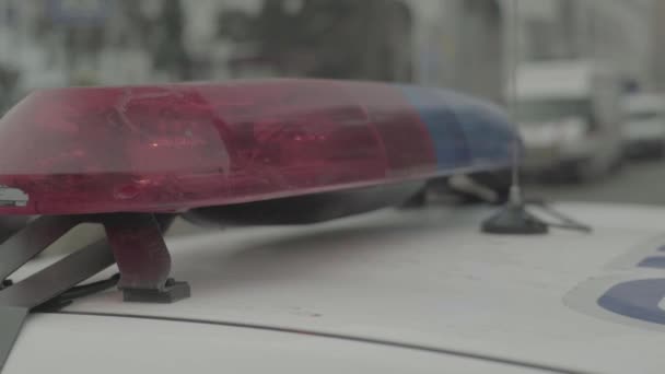 Lampeggiante lampeggiante sul tetto di una macchina della polizia. Blinker. Primo piano. — Video Stock