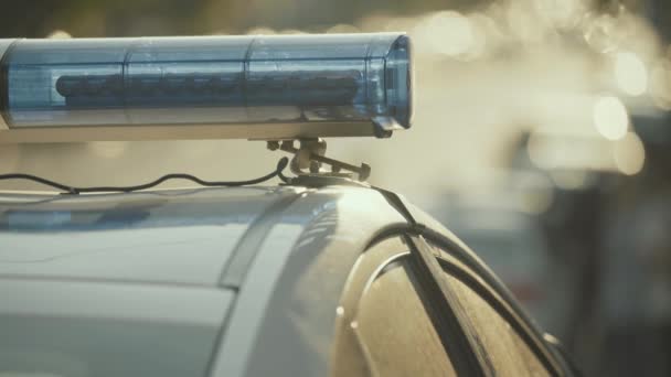 Um piscar de olhos no telhado de um carro da polícia. Blinker. Close-up. — Vídeo de Stock