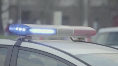 Polis arabasının çatısında teşhirci. Sinyal lambası. Yakın plan..